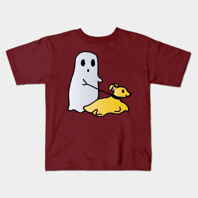 ghost walking dog Kids T-Shirt by lazykitty